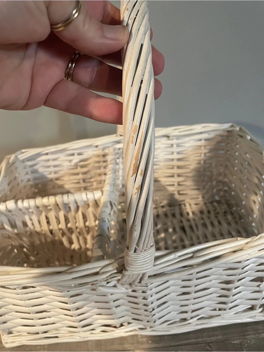 White Wicker Divided Handle Basket Baby Kids Adult